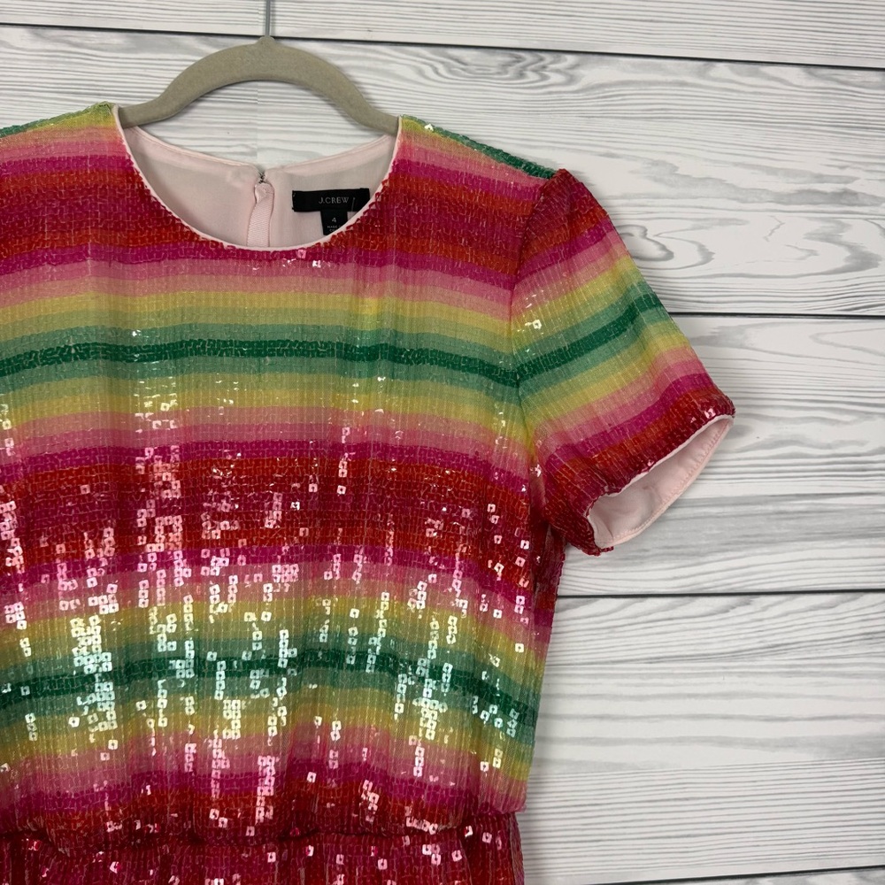 J. Crew Short Sleeve Sequin Midi Dress Watermelon Stripe NWT Size 4 - Picture 6 of 11